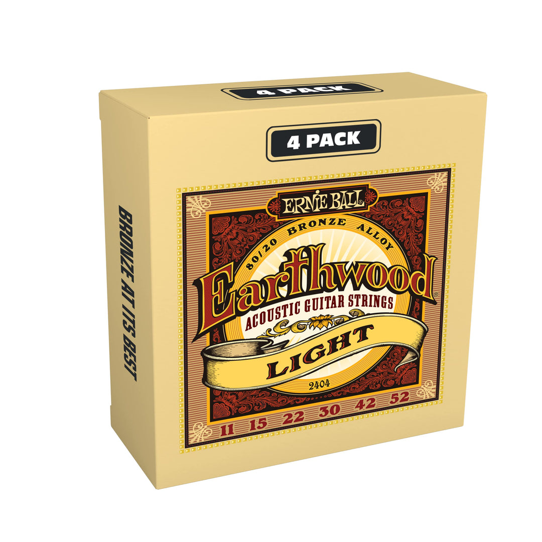 Ernie Ball Earthwood Light Akustik-Gitarrensaiten, 80/20-Bronze, 4 Pakete, Stärke 11–52 4er-Pack Lig