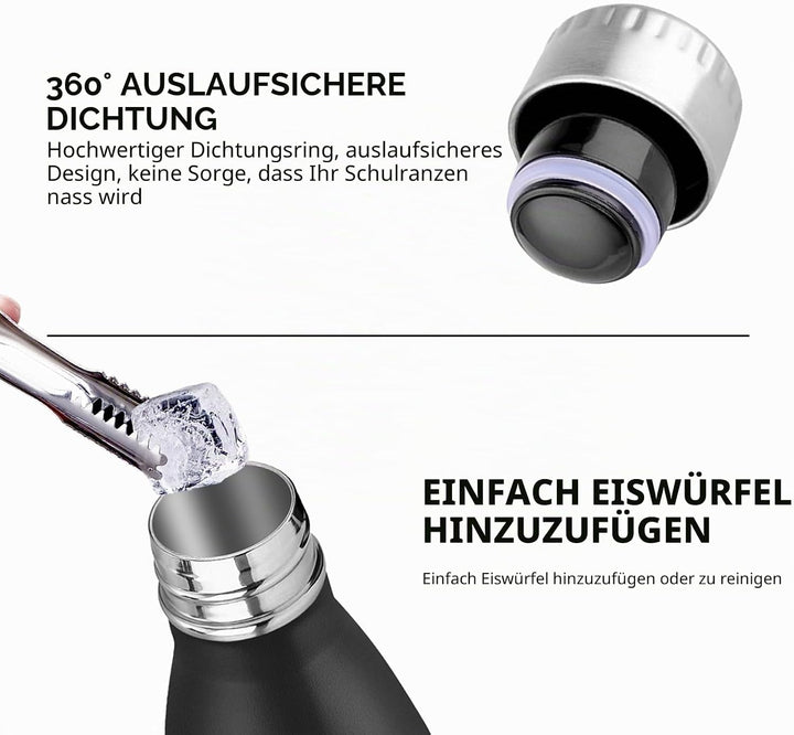 HoneyHolly Trinkflasche Edelstahl, Thermosflasche 1000ML, BPA-frei Auslaufsichere Vakuum Isolierte,