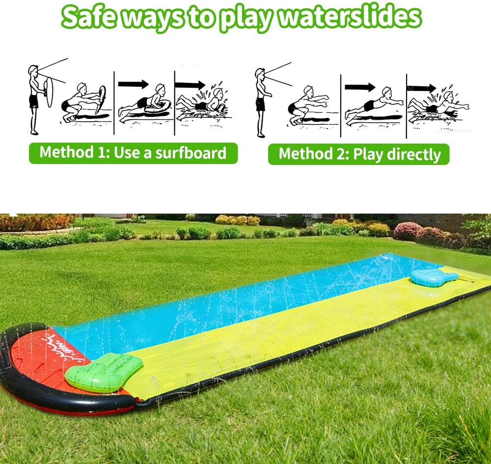 Wasserrutsche Garten, 480 cm/15.8ft Doppel Wasserrutschmatte mit Eingebautem Sprinkler, Rutschbahn O