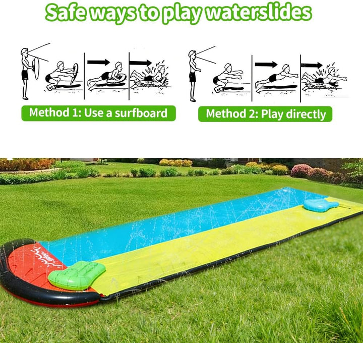 Wasserrutsche Garten, 480 cm/15.8ft Doppel Wasserrutschmatte mit Eingebautem Sprinkler, Rutschbahn O