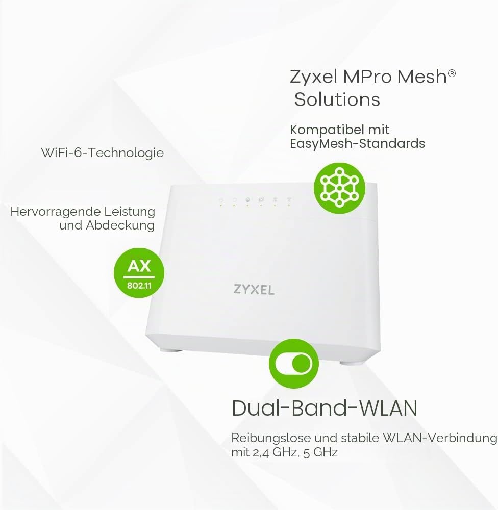 ZYXEL DX3301-T0-EU02V1F WiFi 6 AX1800 VDSL2 5-Port SUPER VECTORING Gateway (Upto 35B) and USB