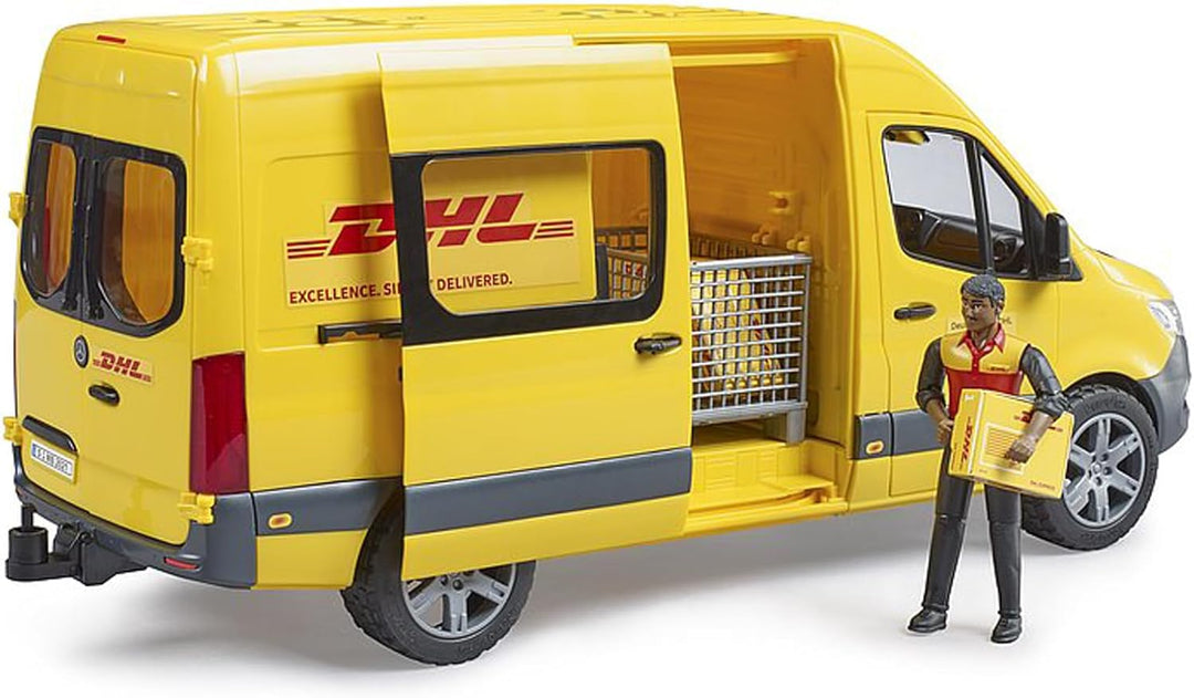 bruder 02671 - MB Sprinter DHL mit Fahrer inkl. Gitterbox mit Versandpaketen - 1:16 Versand & Logist