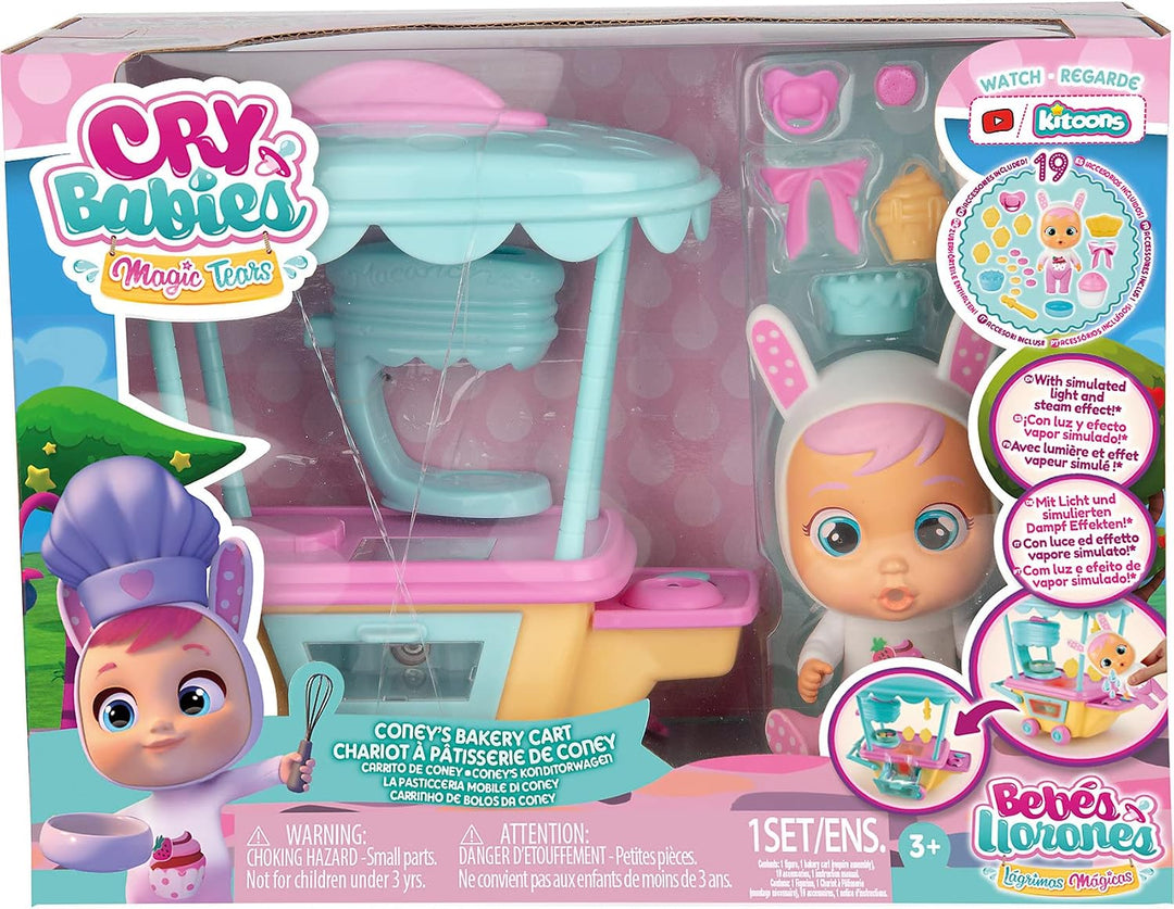 CRY BABIES MAGIC TEARS Coneys Konditorwagen Spielset | Mini-Sammelpuppe &amp; Konditorwagen mit Dampf un