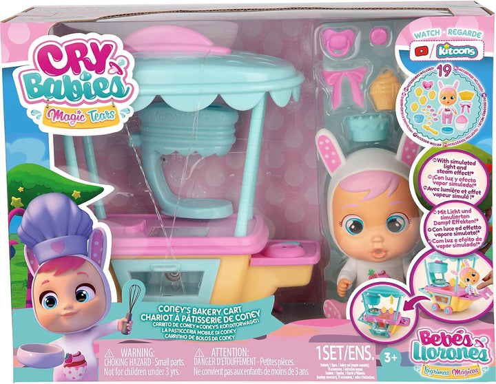 CRY BABIES MAGIC TEARS Coneys Konditorwagen Spielset | Mini-Sammelpuppe &amp; Konditorwagen mit Dampf un
