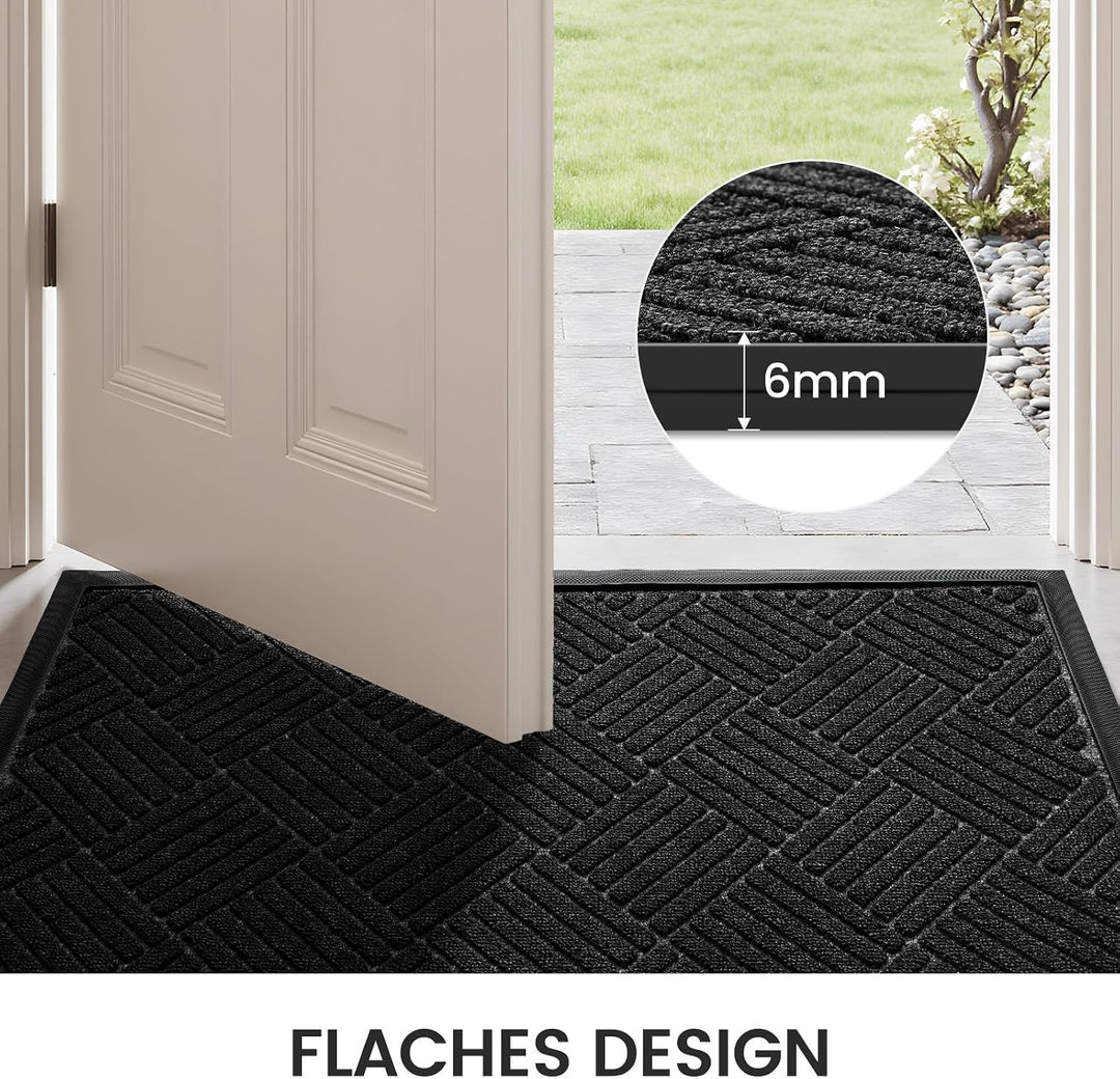 Fussmatte Aussen 43 x 75 cm, Schmutzfangmatte Waschbar Innen, Schwarz Diamant - Schwarz 43 x 75 cm (