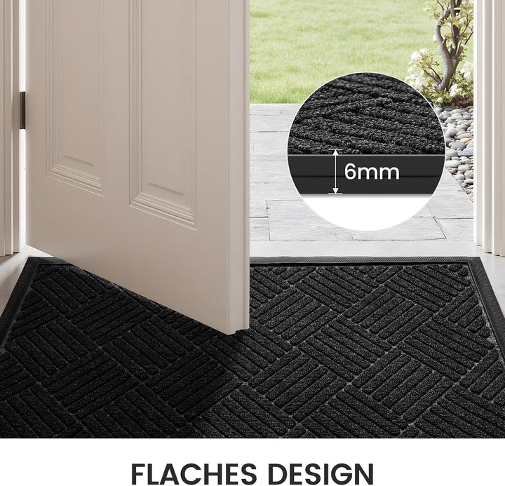 Fussmatte Aussen 43 x 75 cm, Schmutzfangmatte Waschbar Innen, Schwarz Diamant - Schwarz 43 x 75 cm (