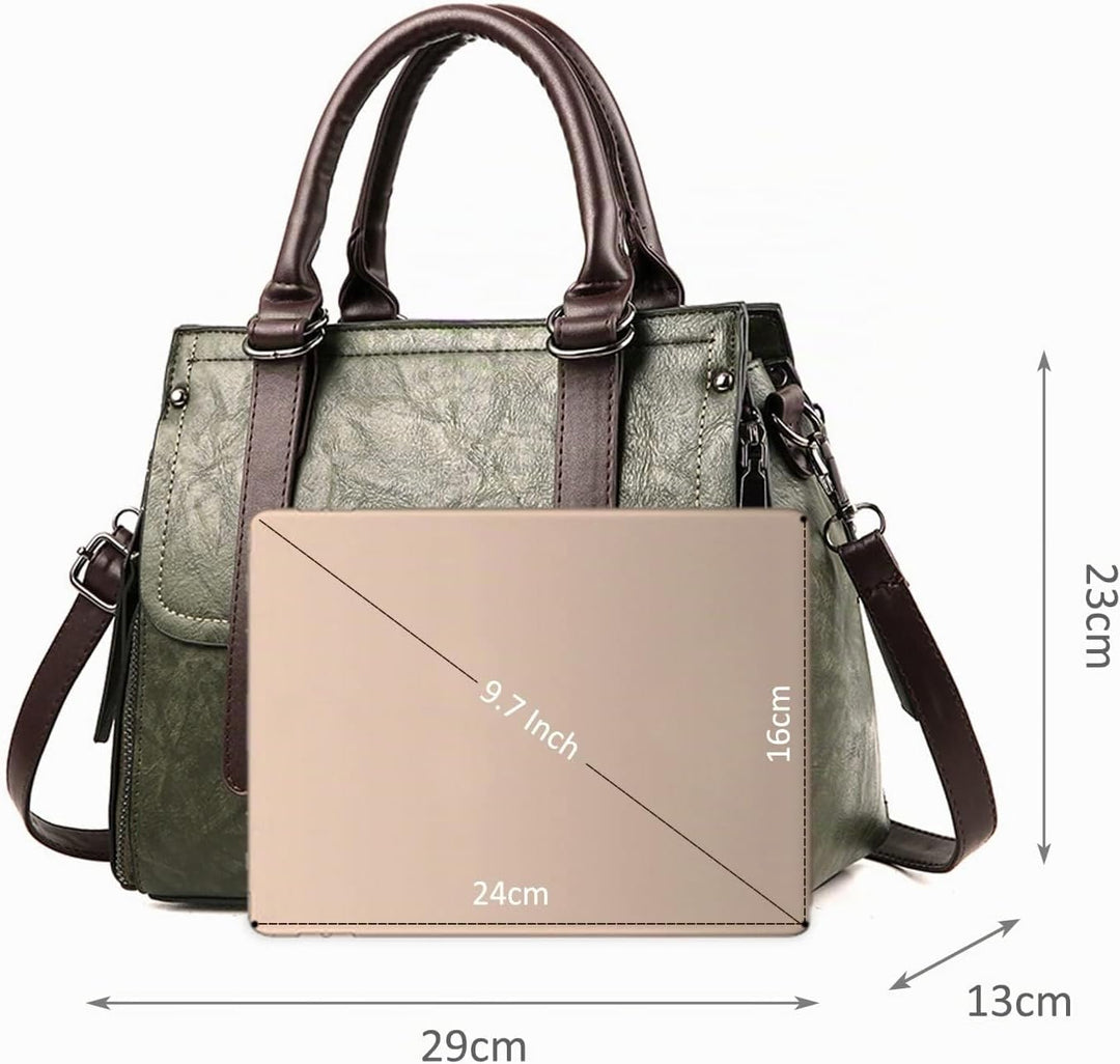 NICOLE &amp; DORIS Damen Handtasche Retro Schultertasche Henkeltasche Gross Leder Frauen Umhängetasche M