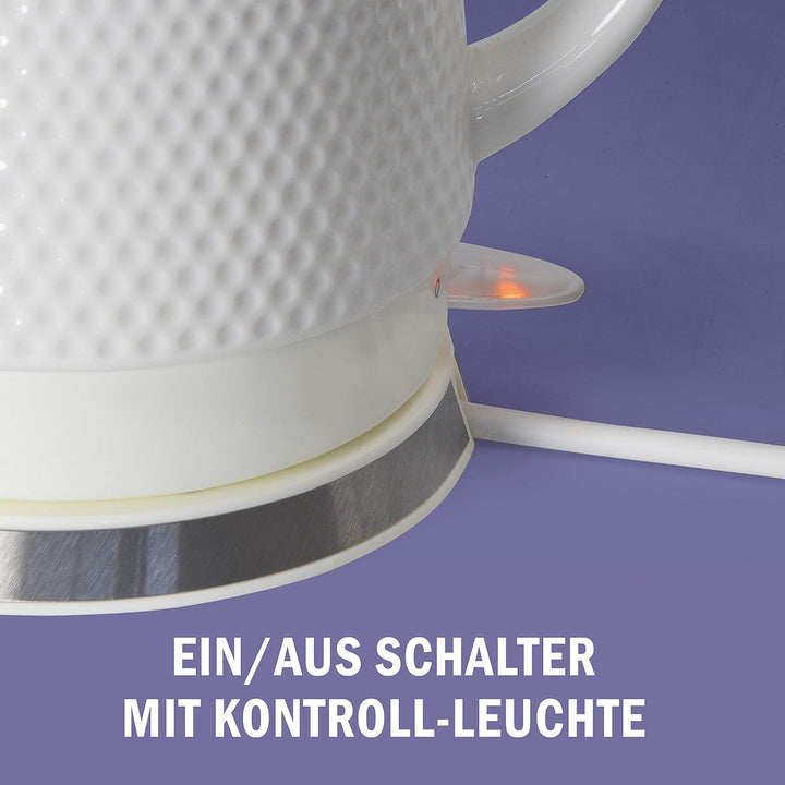 KVOTA Elektrischer Keramik Wasserkocher, Teekessel 1,5 L, 1500W, Noppen-Design, weiss, abnehmbarer