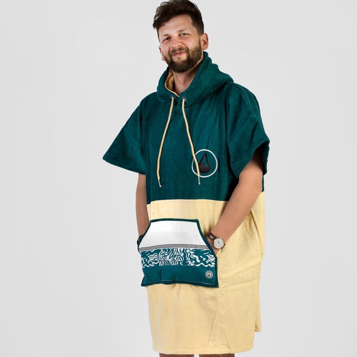 WAVE HAWAII Poncho Petrol Badeponcho 100% Baumwolle für Körpergrössen von 170 - 200 cm Umkleidehilfe