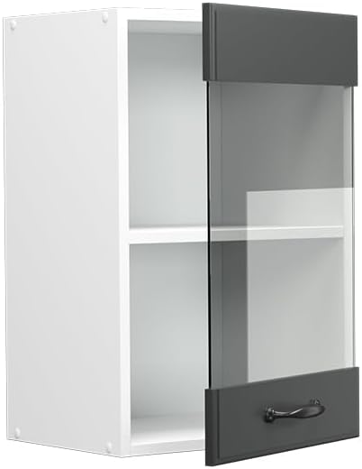 Vicco Küchenschrank Glas R-Line, Anthrazit Landhaus/Weiss, 40 cm Anthrazit Landhaus Hängeglasschrank
