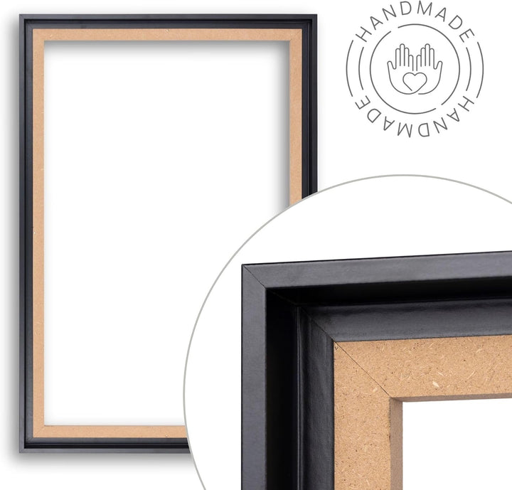 'N°35' Schattenfugenrahmen für 60x70 cm Keilrahmen | Schwarz Matt | MDF-Holz Bilderrahmen für Keilra