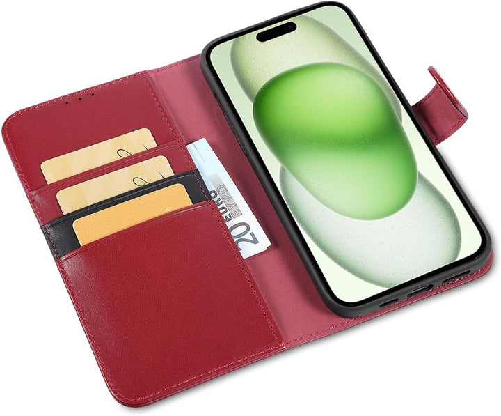 LENSUN Echtleder Hülle für iPhone 15 Plus, Handyhülle [Echtes Leder][Magnetverschluss][Kartenfach] H