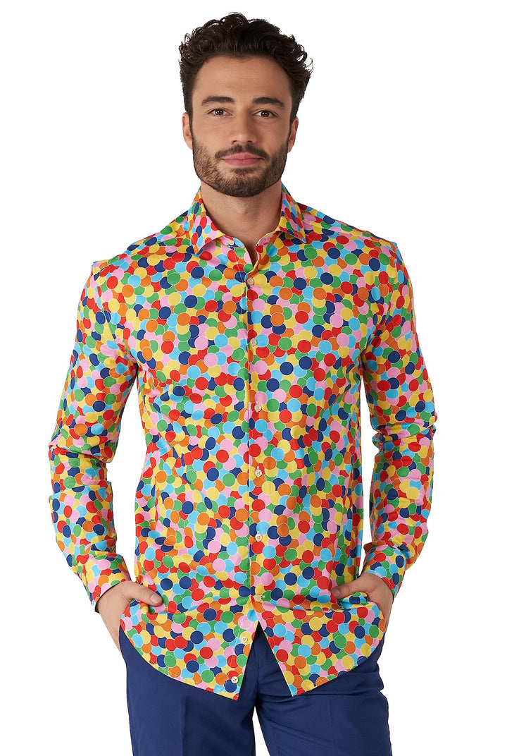 OppoSuits Herrenhemd – Hemd mit Knöpfen – schmale Passform – Lange Ärmel XS Shirt Ls Confetteroni, X