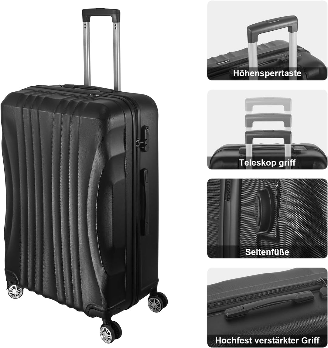 Hartschalenkoffer Set 3 Teilig, Kratzresistente Premium Hartschale, 55 64 74 cm, 360-Grad-Doppelroll