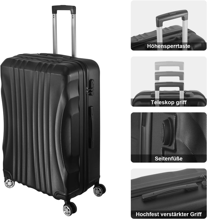 Hartschalenkoffer Set 3 Teilig, Kratzresistente Premium Hartschale, 55 64 74 cm, 360-Grad-Doppelroll