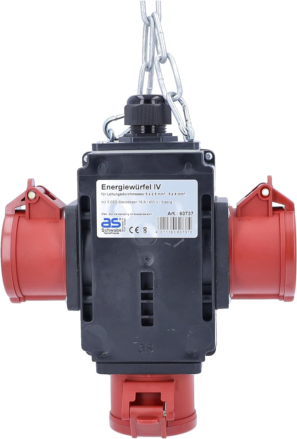 as - Schwabe MIXO Energiewürfel IV – Hänge-Verteiler mit 3 CEE-Steckdosen 400 V, 16 A, 5-polig – MIX