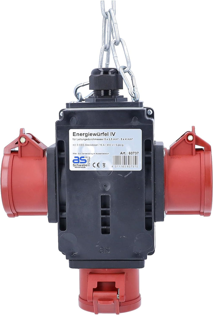 as - Schwabe MIXO Energiewürfel IV – Hänge-Verteiler mit 3 CEE-Steckdosen 400 V, 16 A, 5-polig – MIX