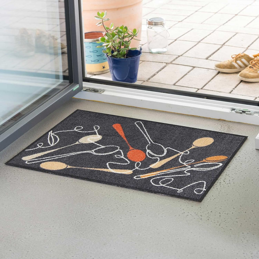 Salonloewe Fussmatte Spoon Dance Grey-apricot 045x070 cm Fussabtreter Sauberlaufmatte draussen Fussm