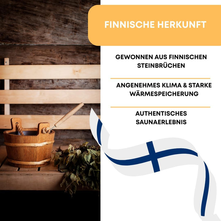 Saunasteine Diabas (vorgewaschen) 50-80 mm + Saunakko Saunatasse als SET (5kg)