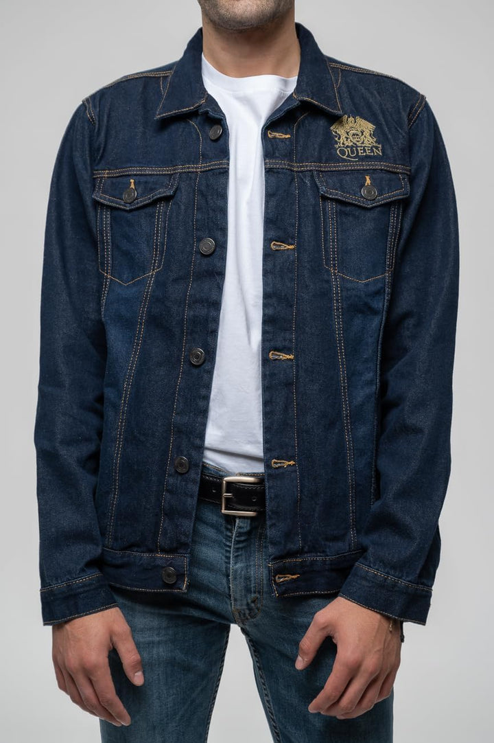 Queen Denim Jacke Classic Crest Band Logo Nue offiziell Unisex XXL Blau, XXL Blau