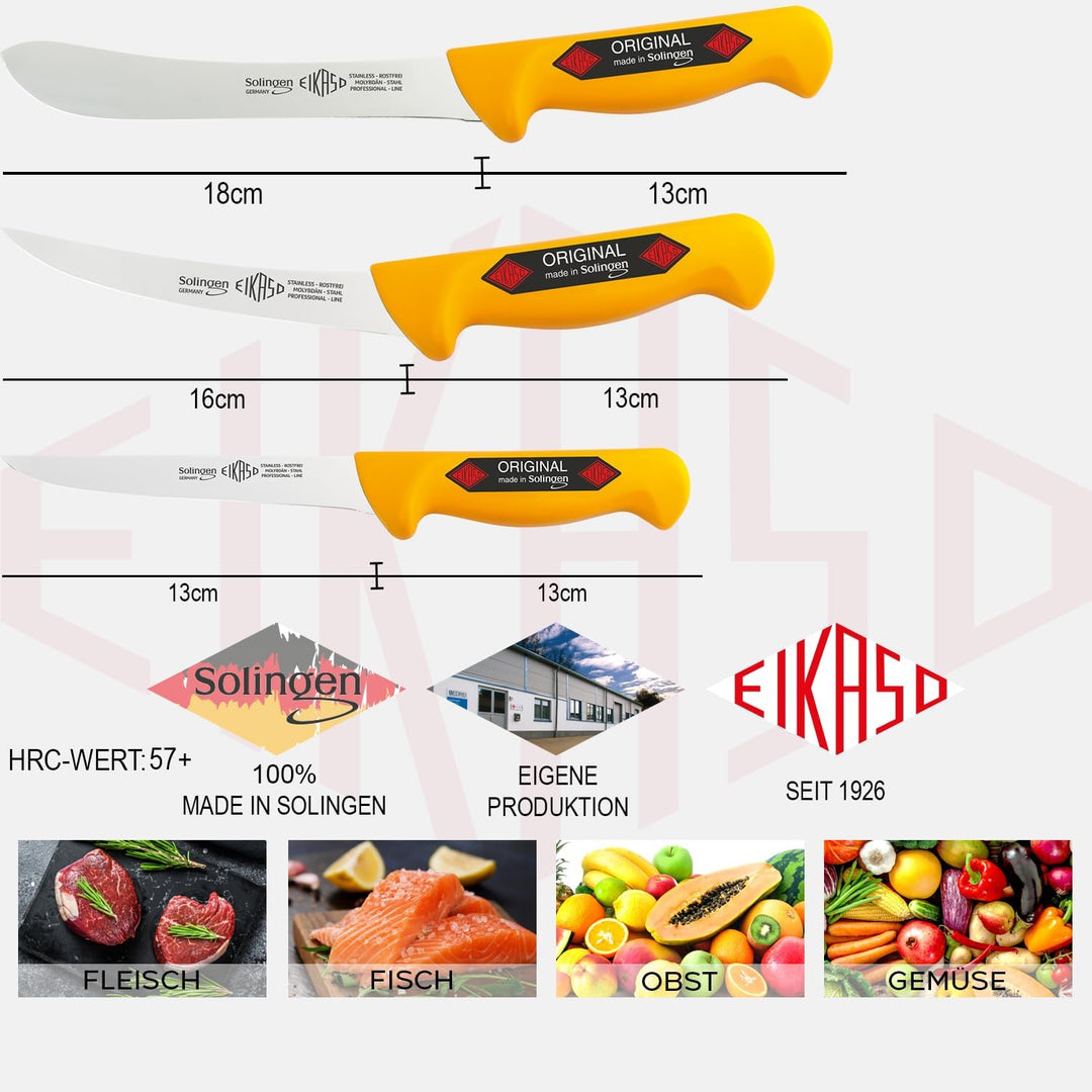 EIKASO Solingen Messerset 3 Teilig Schlachtermesser Set Metzgermesser mit ergonomischen Griff aus Mo
