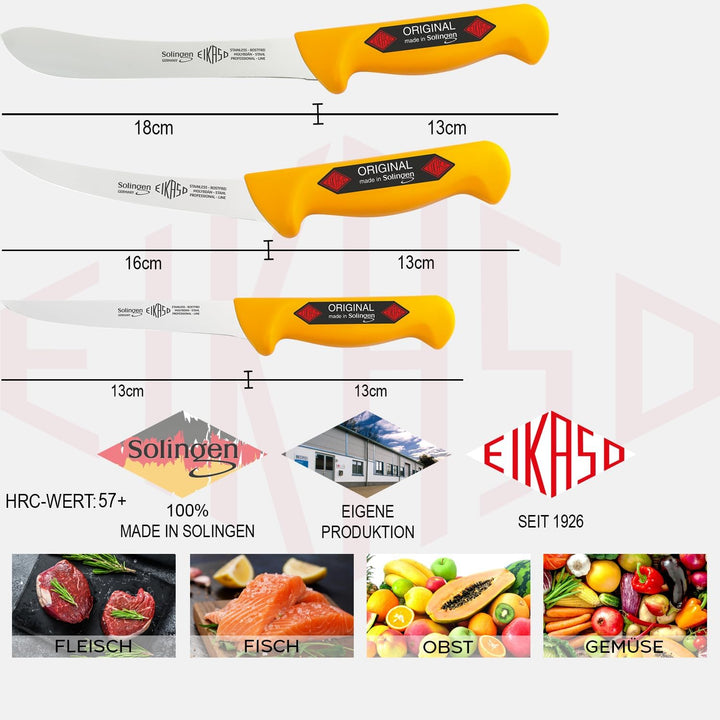 EIKASO Solingen Messerset 3 Teilig Schlachtermesser Set Metzgermesser mit ergonomischen Griff aus Mo