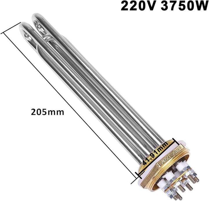 DERNORD 220V/380V 3750W 1-1/4 Zoll DN32 Heizelement 3U Heizstab BSP Kupfer Flansch 220V 3750W, 220V