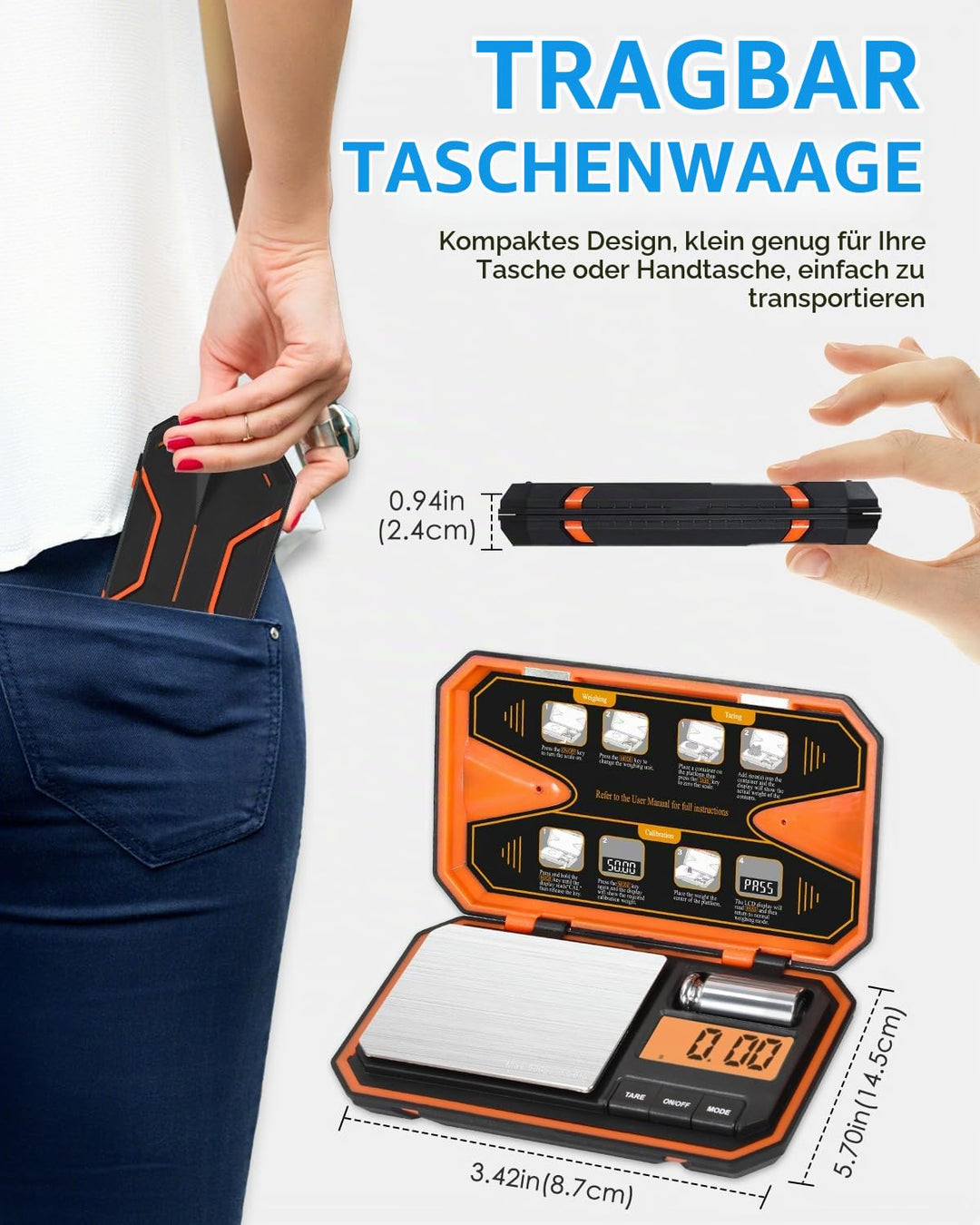Brifit Feinwaage 0.01g, Waage Küche 500g / 0.01g Taschenwaage, Grammwaage, Digital Feinwaage mit EIN