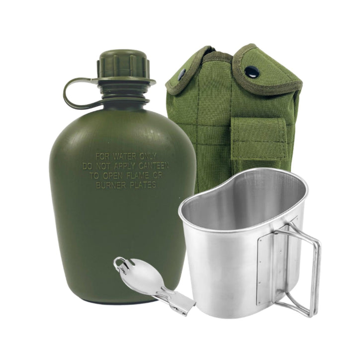 BeGrit Feldflaschenbecher Tragbar 1L Militär Überleben Trinkflasche Camping Wasserflasche mit Alumin