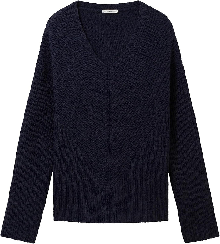TOM TAILOR Damen 1042956 RIPP Strickpullover mit V-Ausschnitt S 10668 - Sky Captain Blue, S 10668 -