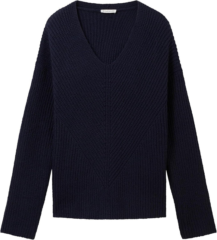 Tom Tailor Damen 1042956 RIPP Strickpullover mit V-Ausschnitt M 10668 - Sky Captain Blue, M 10668 -