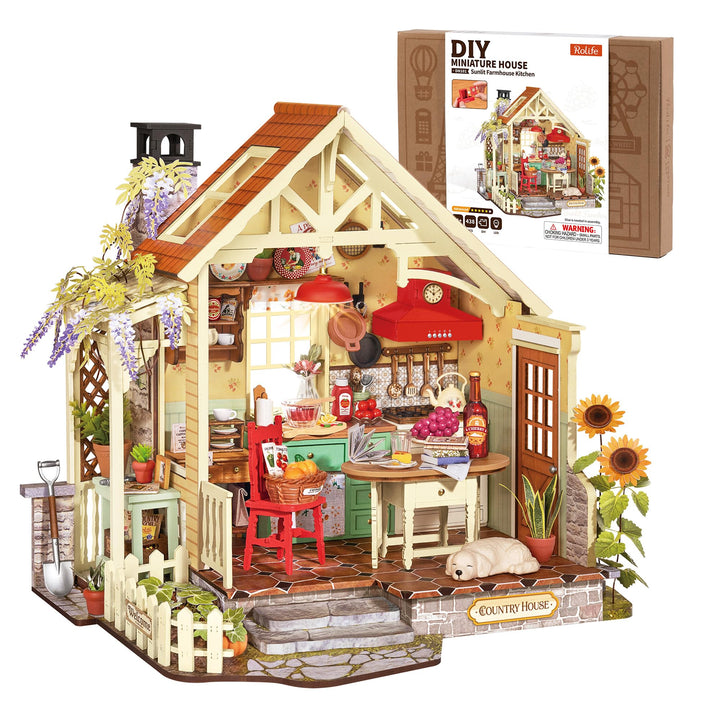 Rolife DIY Miniatur Haus Bausatz für Erwachsene, Sonnenlicht Bauernhaus Küche, Cottage Stil Holz Pup