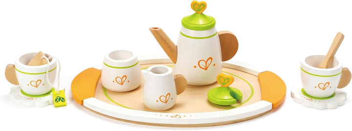 Hape Tea Set for Two Wooden Tea Party Playset , Wooden Pretend Tea Playset for Kids, Kitchen Accesso