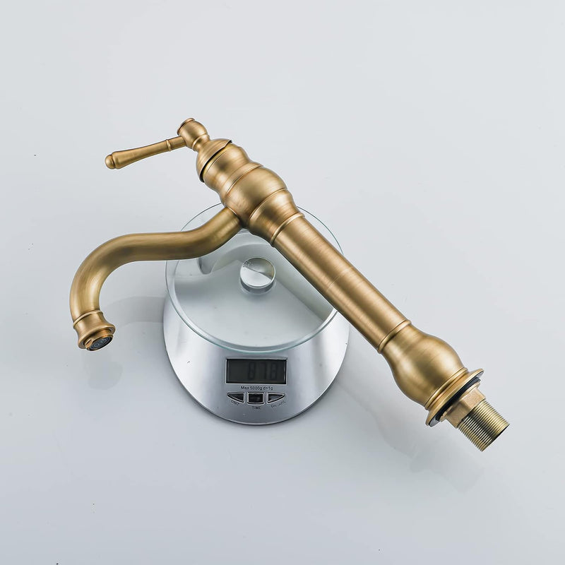 FWZZQ Wasserhahn Bad Antik Messing, Waschtischarmatur Hoch 360°Drehbar, Waschbecken Armatur Retro, E