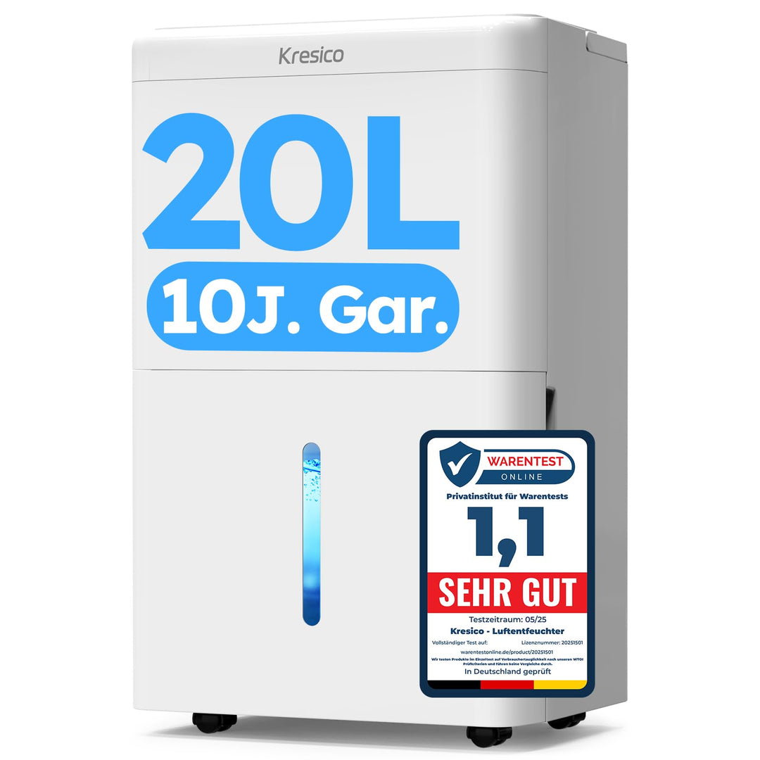 Kresico xWolei Luftentfeuchter elektrisch 20L/24h, Entfeuchter elektrisch 39dB, Raumentfeuchter für