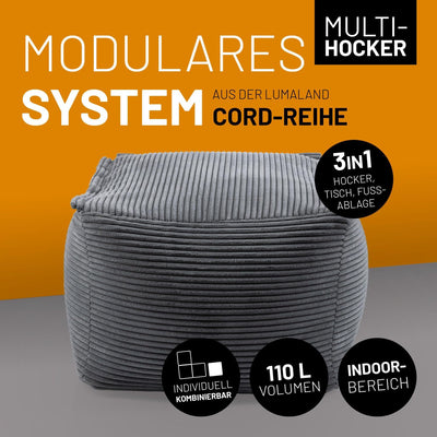 Lumaland Modular Sitzsack-Hocker - Cord-Reihe | Indoor Sitzsack mit Softer Struktur, ideal Sofa Modu