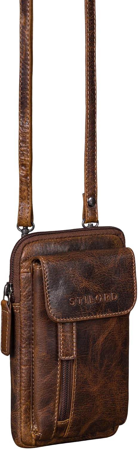 STILORD Mael 2-in-1 Umhängetasche Herren Leder Handytasche zum Umhängen Gürteltasche Brusttasche - S