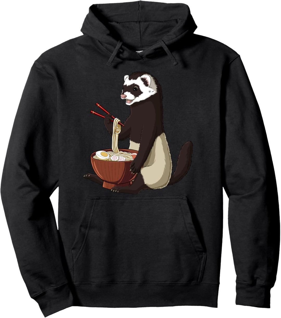 Lustiges Japan Anime Ramen Nudeln Frettchen Pullover Hoodie