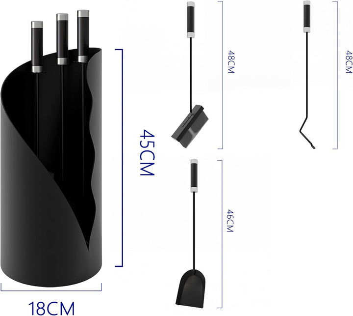 Kingson Kaminbegleiter-Set 3-teilig - Modernes Kaminbesteck mit Bürste, Schaufel & Schürhaken - Rund
