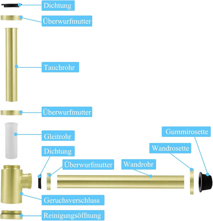 Keymark Design Siphon, Universal Designsiphon für Waschbecken & Waschtisch, Bad Abflussgarnitur pass