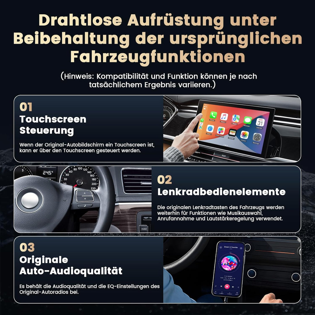 Mini 2 in 1 CarPlay Wireless Adapter, Android Auto Wireless Adapter, Plug & Play, USB-A/C, Schnelle