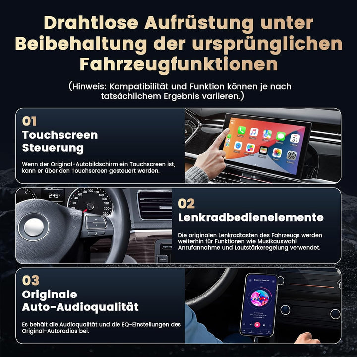 Mini 2 in 1 CarPlay Wireless Adapter, Android Auto Wireless Adapter, Plug & Play, USB-A/C, Schnelle