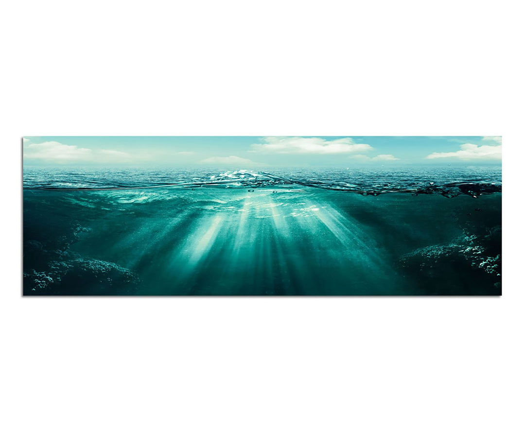 Paul Sinus Art Panoramabild auf Leinwand und Keilrahmen 150x50cm Meer Welle Unterwasser Sonnenstrahl