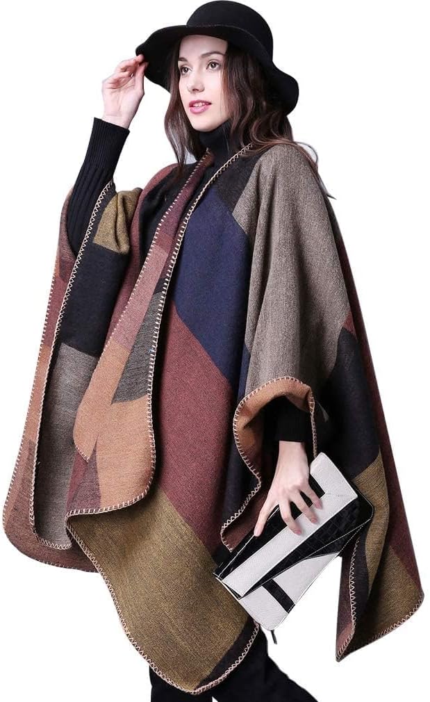 Lifetooler Frauen Poncho Damen Open Front Winterstrickjacke Lady Wendeumhang Bedruckte übergrosse Um