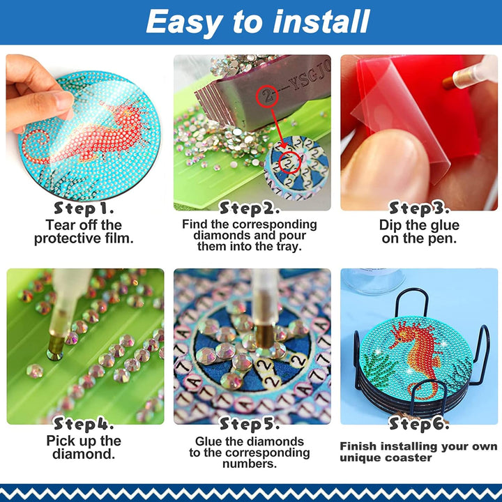 Diamond Painting Untersetzer 8er Set DIY Basteln Erwachsene mit Halter, 5D Diamond Painting Meer Tas