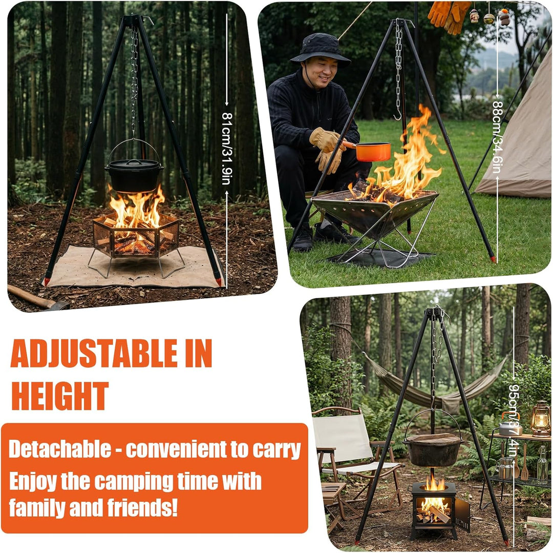 110CM Camping Stativ Lagerfeuer Kochen Stativ Outdoor Grillrost Stand Halterung Hängekette Verstellb