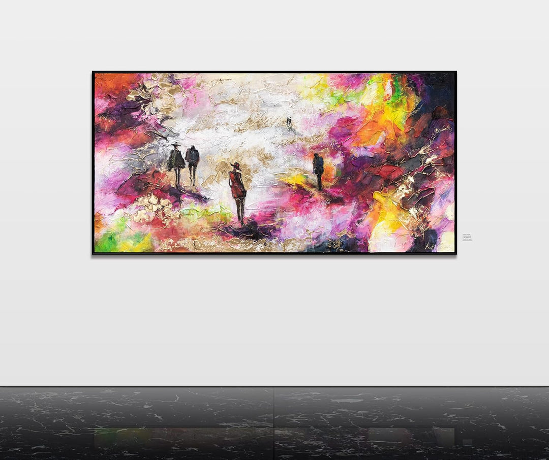 YS-Art XXL Abstrakt Acryl Gemälde auf Leinwand mit Rahmen Frühlingskühle handgemalte Wandbilder Wohn