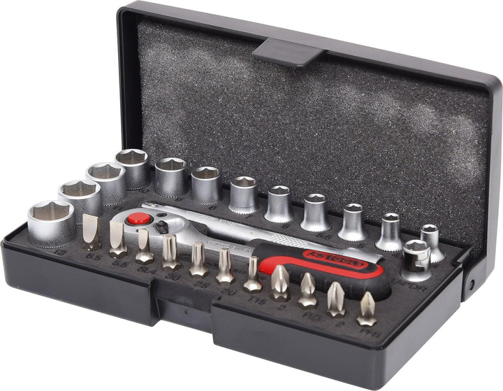 KS Tools 917.0626 1/4 Zoll Steckschlüssel-Satz | inklusive Umschaltknarre, 72-Zahn | matt satiniert