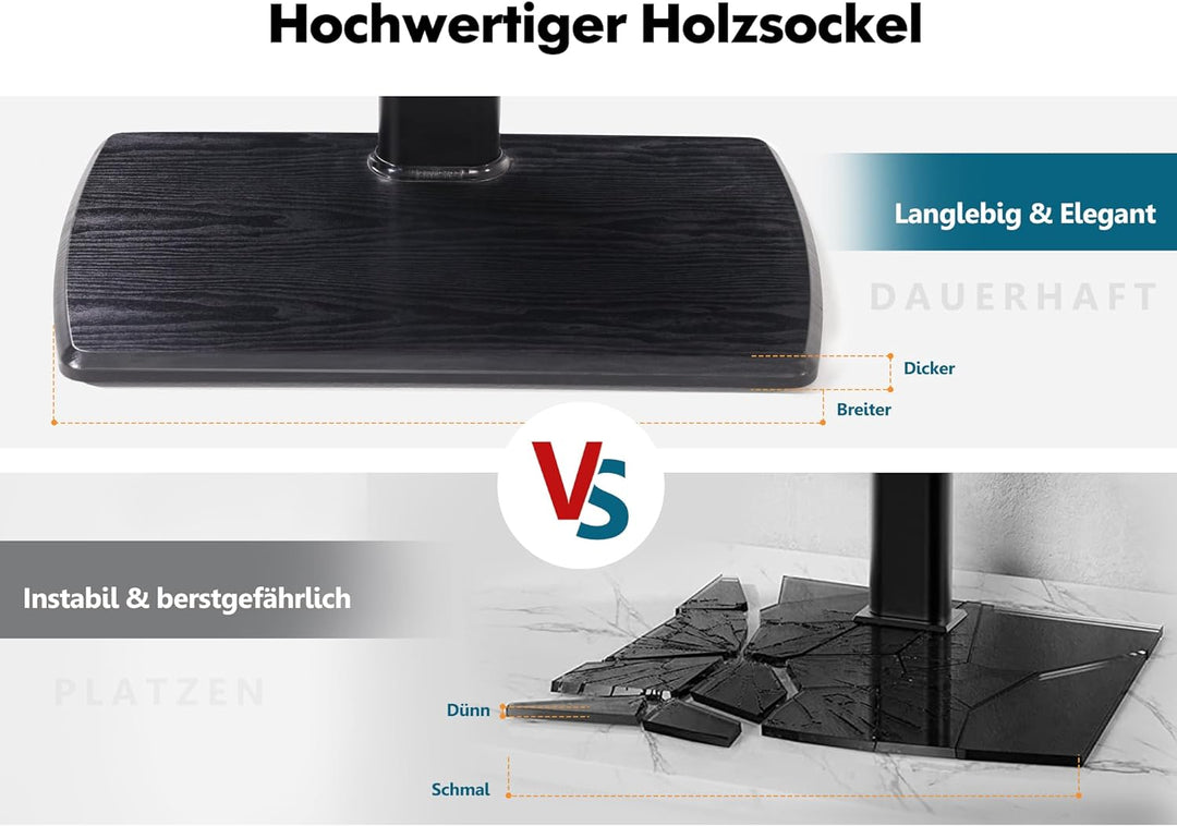 FITUEYES TV Bodenständer mit Holzbasis TV Standfuss TV Ständer Fernsehstand höhenverstellbar schwenk