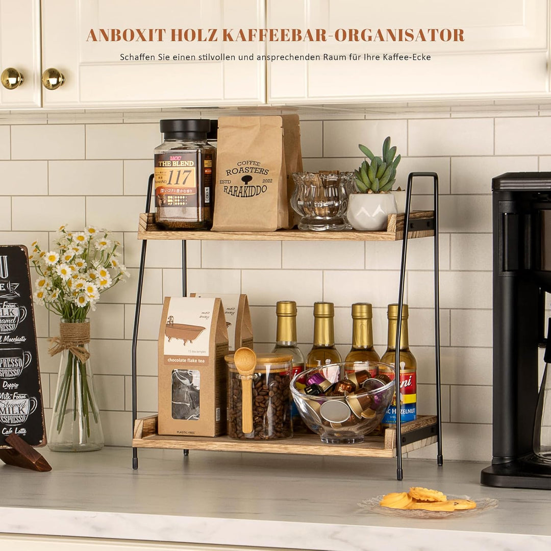 ANBOXIT Kaffee Organizer, Kaffeebar Zubehör Organizer Holz, Kaffee Aufbewahrung für Kaffeestation, A
